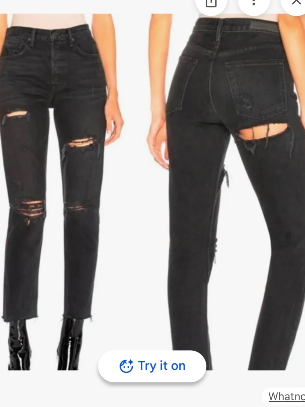 GRLFRND Black High-Rise Distressed Straight Jeans